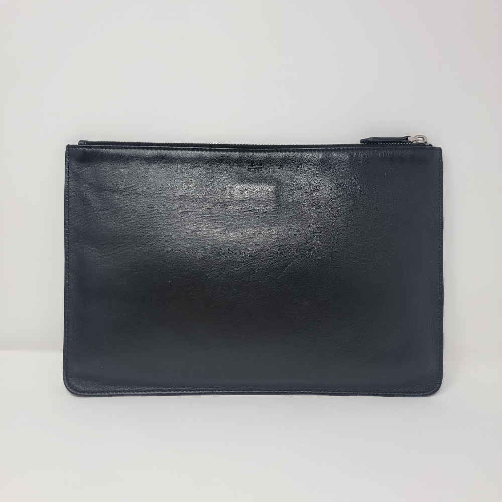 FENDI Monster Eyes Black/Yellow Leather Flat Clutch - Picture 2 of 10
